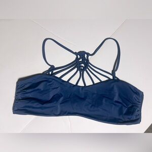 Tori Praver Seafoam Halter Bandeau Macrame Blue Swim Bikini Top XL